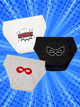 Nusyl - Boys White & Black & Grey Hero Printed Briefs (Pack of 3)