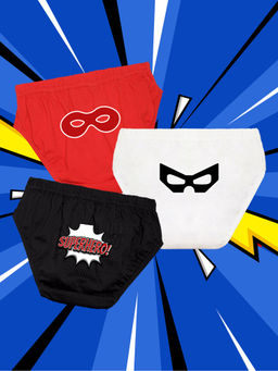 Nusyl - Boys Red & White & Black Hero Mask Printed Briefs (Pack of 3)
