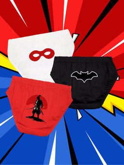 Nusyl - Boys White & Black & Red Superboy Mask Printed Briefs (Pack of 3)