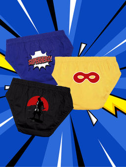 Nusyl - Boys Royal Blue & Yellow & Black Cool Hero Printed Briefs (Pack of 3)