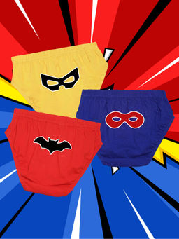 Nusyl - Boys Yellow & Royal Blue & Red Black Mask Printed Briefs (Pack of 3)
