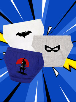 Nusyl - Boys White & Grey & Royal Blue Big Heroes Printed Briefs (Pack of 3)