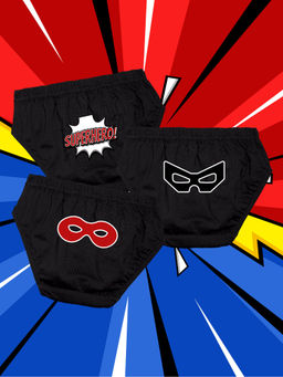 Nusyl - Boys Black Warriors & Superhero Text Printed Briefs (Pack of 3)