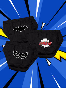 Nusyl - Boys Black Cool Superhero Printed Briefs (Pack of 3)