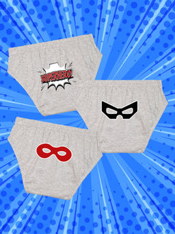 Nusyl - Boys Grey Superhero Text & Mask Printed Briefs (Pack of 3)