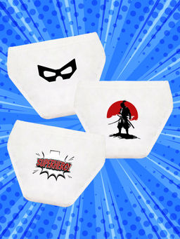 Nusyl - Boys White Black Mask Printed Briefs (Pack of 3)