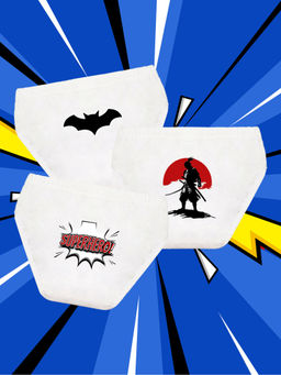 Nusyl - Boys White Superhero Mask Printed Briefs (Pack of 3)