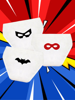 Nusyl - Boys White Superhero Eye Mask Printed Briefs (Pack of 3)