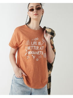 Bewakoof - Air 1.0 Harry Potter Women's Orange Graphic Printed Boyfriend T-shirt