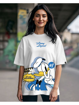 Bewakoof - Official Disney Women's White The Living Legend Graphic Printed Oversized T-shirt