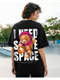 Bewakoof - Women's Black Need Space Teddy Graphic Printed Oversized T-shirt