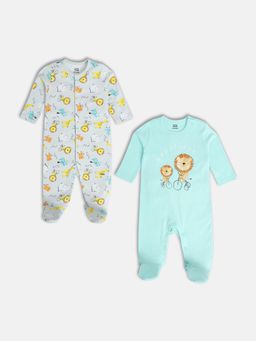 MINI KLUB - Blue Baby Boys Front Open Long Sleeve Knit Sleep Suit (Set of 2)