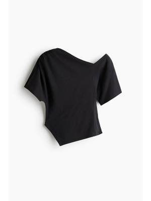 Buy H&M Women Black Asymmetric One-Shoulder Top