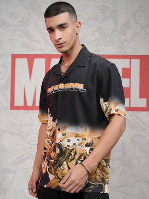 Buy HIGHLANDER Men Black Deadpool Printed Viscose Relaxed Shirt (L) Online