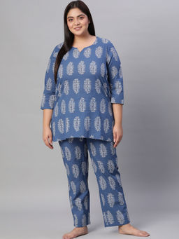 Jaipur Kurti - Women Blue Printed Loungewear (Set of 2)