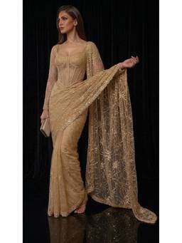 HANDME - Royal Golden Beauty Heavy Embroidered Net Saree