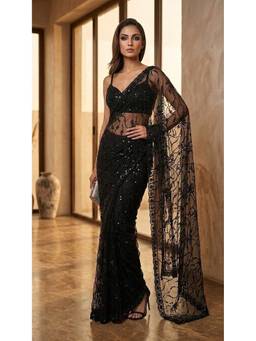 HANDME - Black Diamond Cocktail Heavy Embroidered Saree
