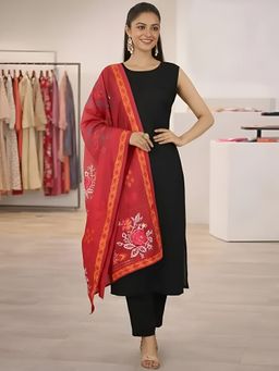 arangya - Women Black Solid Cotton Blend Kurta with Pant and Dupatta