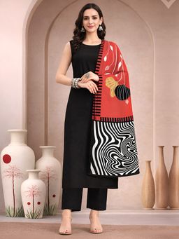 arangya - Black Women Solid Cotton Blend Kurta with Pant and Dupatta