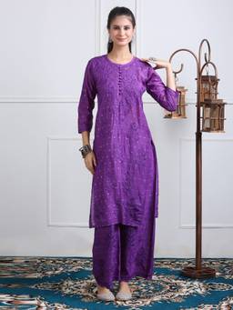 Khaka-The Chikankari Heritage - Lavender Chikankari Embroidered Kurta with Palazzo