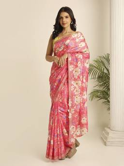Navyasa By Liva - Pink Liva Royal Modal Satin Floral Print Saree
