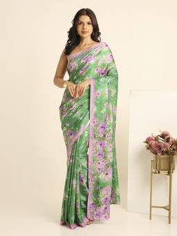 Navyasa By Liva - Green Liva Royal Modal Satin Floral Print Saree