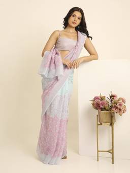 Navyasa By Liva - Blue Liva Tissue Floral Print Saree