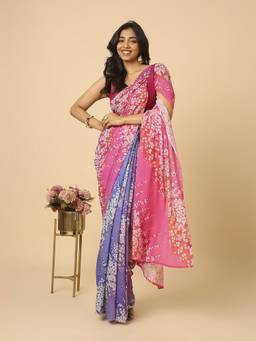 Navyasa By Liva - Pink Liva Chiffon Floral Print Saree