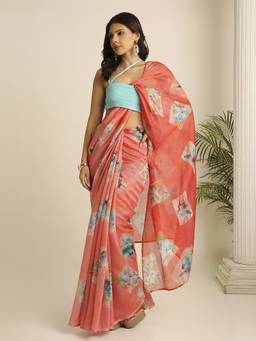 Navyasa By Liva - Peach Liva Silk Excel Abstract Print Saree