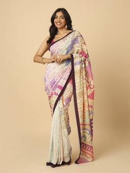Navyasa By Liva - Multicolor Liva Linen Printed Saree