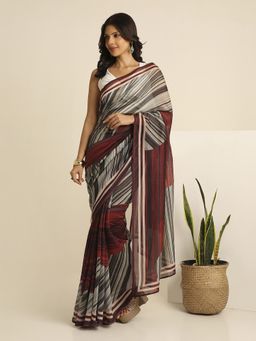 Navyasa By Liva - Red Liva Silk Excel Stripes Print Saree