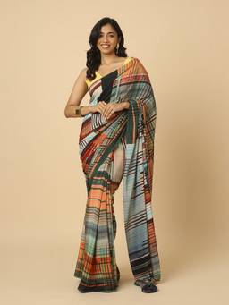 Navyasa By Liva - Multicolor Liva Georgette Geometric Print Saree