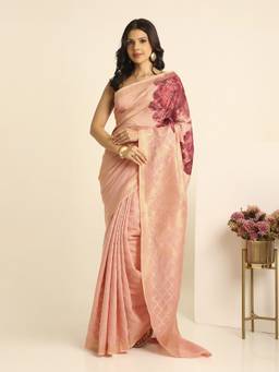 Navyasa By Liva - Pink Liva Jacquard Floral Print Saree