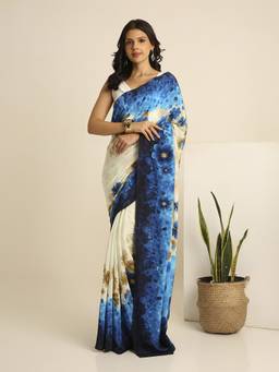 Navyasa By Liva - Blue Liva Line Silk Floral Print Saree
