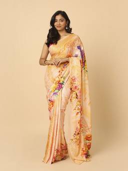 Navyasa By Liva - Brown Liva Royal Modal Satin Floral Print Saree