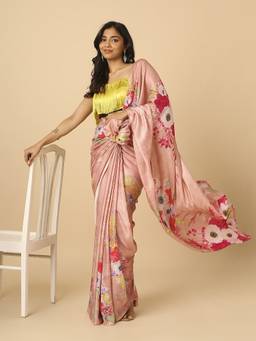 Navyasa By Liva - Brown Liva Satin Floral Print Saree