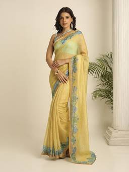 Navyasa By Liva - Yellow Liva Kota Zari Printed Saree