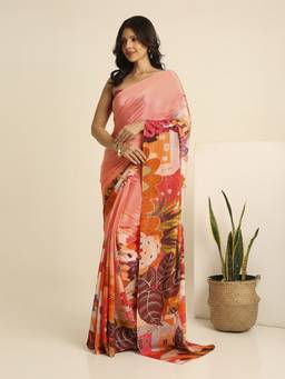 Navyasa By Liva - Peach Liva Crepe Abstract Print Saree