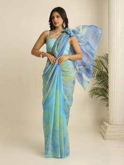 Navyasa By Liva - Blue Liva Tissue Printed Saree