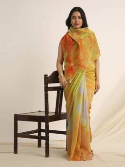 Navyasa By Liva - Peach Liva Tissue Printed Saree