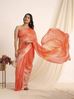 Navyasa By Liva - Orange Liva Satin Printed Saree