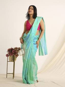 Navyasa By Liva - Turquoise Liva Satin Printed Saree