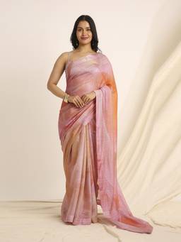 Navyasa By Liva - Pink Liva Slub Chanderi Printed Saree