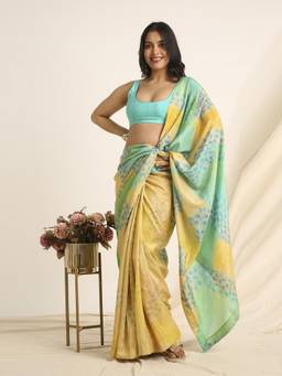 Navyasa By Liva - Yellow Liva Tissue Abstract Print Saree
