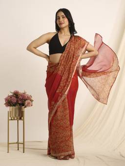 Navyasa By Liva - Rust Liva Kota Doria Abstract Print Saree
