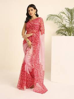 Navyasa By Liva - Pink Liva Kota Doria Abstract Print Saree