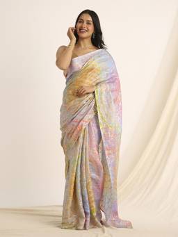 Navyasa By Liva - Multi-color Liva Satin Chiffon Abstract Print Saree
