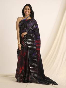 Navyasa By Liva - Multicolor Liva Satin Polka Printed Saree