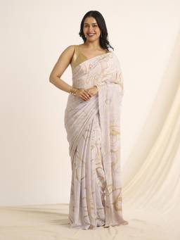 Navyasa By Liva - Grey Liva Satin Abstract Print Saree