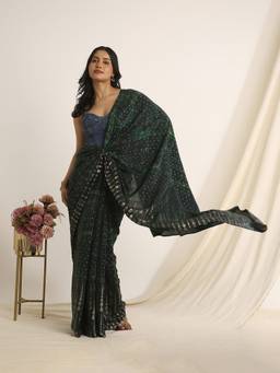 Navyasa By Liva - Green Liva Crepe Polka Printed Saree